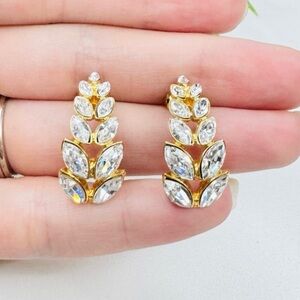 SOLD Vintage 1989 Monet Crystal Leaf Graduated Gold Plated Drop Earrings